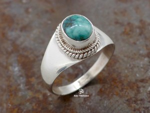 BA282 Bague Tibétaine Argent Massif Turquoise. Taille 54