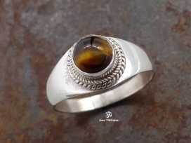 BA284 Bague Tibétaine Argent Massif Oeil de Tigre. Taille 55