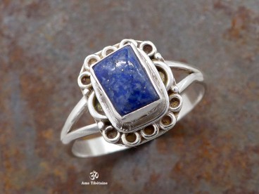 BA286 Bague Tibétaine Argent Massif Lapis Lazuli. Taille 54