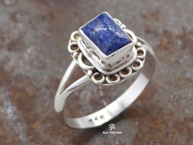 BA286 Bague Tibétaine Argent Massif Lapis Lazuli. Taille 54