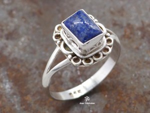 BA286 Bague Tibétaine Argent Massif Lapis Lazuli. Taille 54