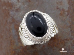 BA288 Bague Tibétaine Argent Massif Onyx. Taille 58