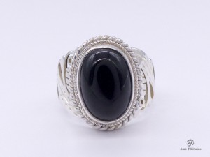 BA288 Bague Tibétaine Argent Massif Onyx. Taille 58