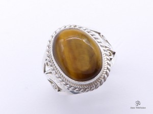 BA289 Bague Tibétaine Argent Massif Oeil de Tigre. Taille 60