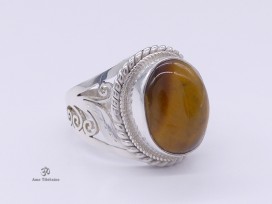 BA289 Bague Tibétaine Argent Massif Oeil de Tigre. Taille 60