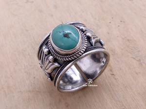 BA147 Bague Tibétaine Argent Massif Turquoise