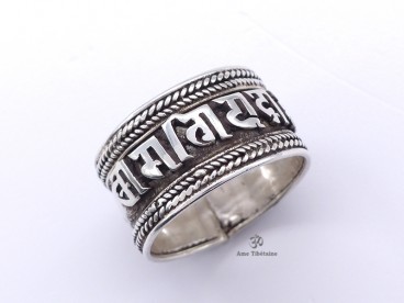 BA155 Bague Argent Massif Mantra Tibétain Om Mani Padme Hum
