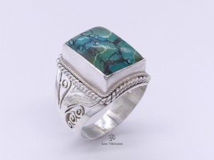 BA243 Bague Tibétaine Argent Massif Turquoise. Taille 62