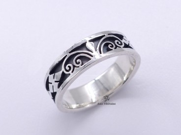 BA263 Bague Tibétaine Argent Massif Tête de Mort. Taille 55
