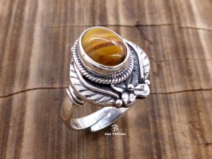 BA290 Bague Tibétaine Argent Massif Oeil de Tigre. Taille Réglable