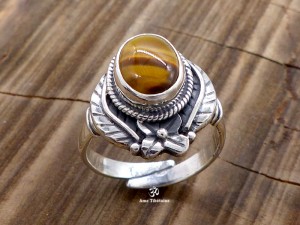 BA290 Bague Tibétaine Argent Massif Oeil de Tigre. Taille Réglable