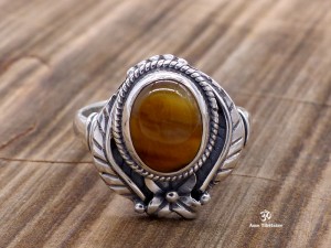 BA290 Bague Tibétaine Argent Massif Oeil de Tigre. Taille Réglable