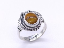 BA290 Bague Tibétaine Argent Massif Oeil de Tigre. Taille Réglable