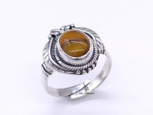 BA290 Bague Tibétaine Argent Massif Oeil de Tigre. Taille Réglable