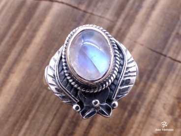 BA292 Bague Tibétaine Argent Massif Labradorite. Taille Réglable