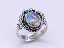BA292 Bague Tibétaine Argent Massif Labradorite. Taille Réglable