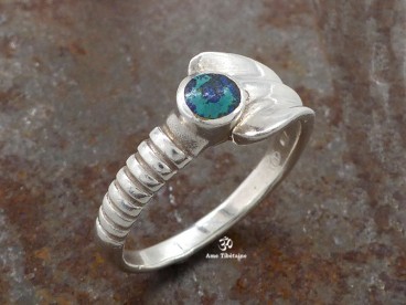 BA296 Bague Tibétaine Argent Massif Turquoise. Taille 56
