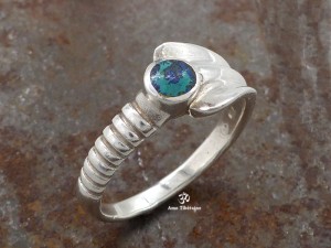 BA296 Bague Tibétaine Argent Massif Turquoise. Taille 56