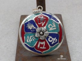 PA96 Pendentif Argent Massif Mantra Tibétain Om Mani Padme Hum
