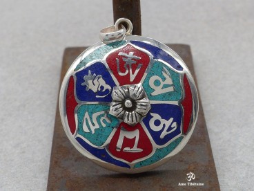 PA96 Pendentif Argent Massif Mantra Tibétain Om Mani Padme Hum