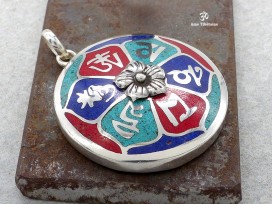 PA96 Pendentif Argent Massif Mantra Tibétain Om Mani Padme Hum