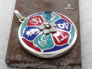PA96 Pendentif Argent Massif Mantra Tibétain Om Mani Padme Hum