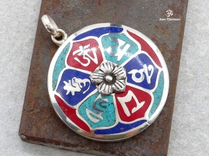 PA96 Pendentif Argent Massif Mantra Tibétain Om Mani Padme Hum