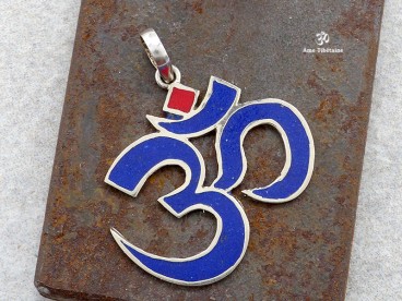 PA107 Pendentif Argent Massif Om Lapis Lazuli