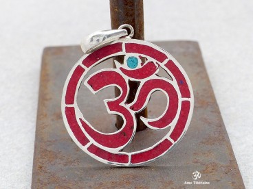 PA108 Pendentif Argent Massif Om Corail