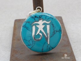 PA134 Pendentif Argent Massif Om Tibétain Turquoise