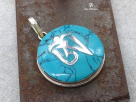 PA134 Pendentif Argent Massif Om Tibétain Turquoise