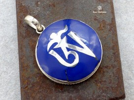 PA135 Pendentif Argent Massif Om Tibétain Lapis Lazuli