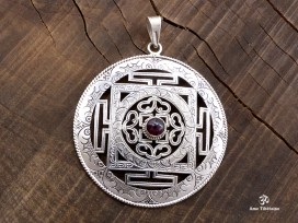 PA140 Grand Pendentif Argent Massif Mandala Grenat