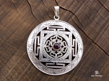 PA140 Grand Pendentif Argent Massif Mandala Grenat