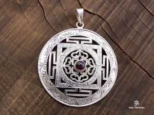 PA140 Grand Pendentif Argent Massif Mandala Grenat
