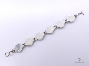 BRA12 Bracelet Tibétain Argent Massif Turquoise Mantra Bouddhiste