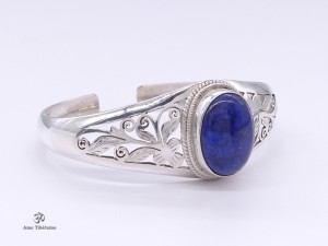 BRA44 Bracelet Tibétain Argent Massif Lapis Lazuli