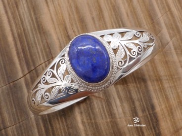 BRA44 Bracelet Tibétain Argent Massif Lapis Lazuli