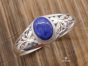 BRA44 Bracelet Tibétain Argent Massif Lapis Lazuli