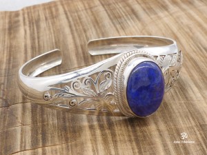 BRA44 Bracelet Tibétain Argent Massif Lapis Lazuli