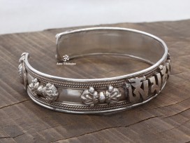 BRA49 Bracelet Tibétain Argent Massif Mantra Bouddhiste
