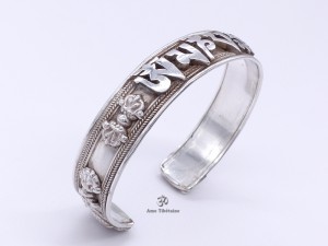BRA49 Bracelet Tibétain Argent Massif Mantra Bouddhiste