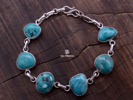 BRA60 Bracelet Tibétain Argent Massif Turquoise