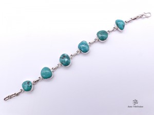 BRA60 Bracelet Tibétain Argent Massif Turquoise
