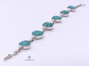 BRA60 Bracelet Tibétain Argent Massif Turquoise