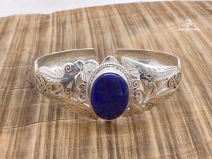 BRA64 Bracelet Tibétain Argent Massif Lapis Lazuli