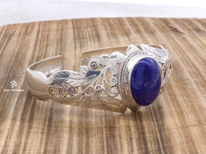 BRA64 Bracelet Tibétain Argent Massif Lapis Lazuli