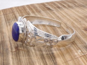 BRA64 Bracelet Tibétain Argent Massif Lapis Lazuli
