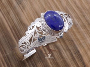BRA64 Bracelet Tibétain Argent Massif Lapis Lazuli