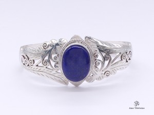 BRA64 Bracelet Tibétain Argent Massif Lapis Lazuli